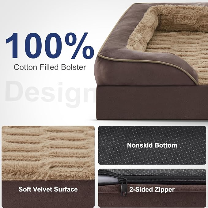 FURTIME Orthopedic Large Dog Bed, XL Waterproof Dog Beds, 42x35x6.5 Supportive Foam Pet Couch Bed with Removable Washable Cover and Nonskid Bottom
