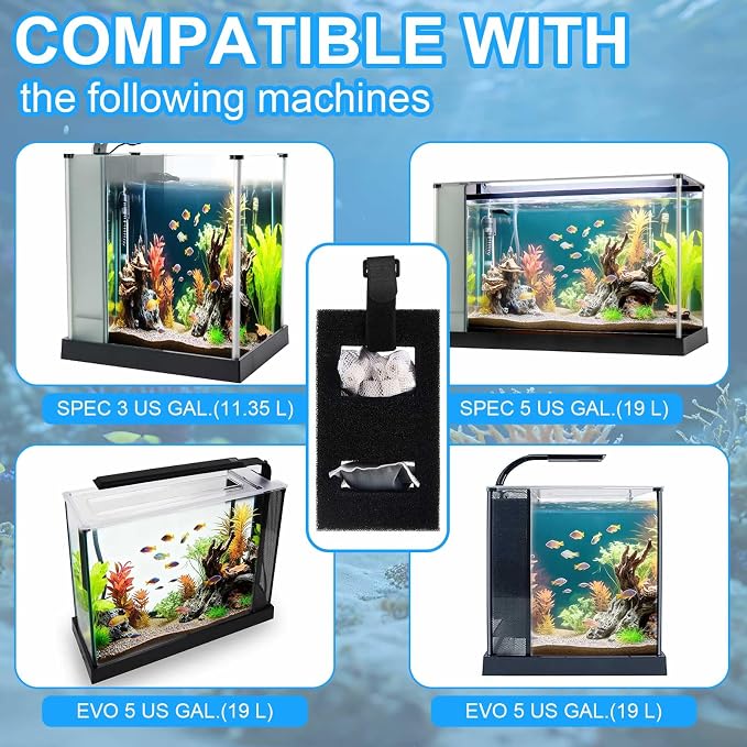 Threlaco 4 Set Aquarium Filter Compatible with Fluval SPEC, EVO, Betta and Flex Desktop Aquarium Series, Foam Filter, Carbon, Ammonia/Phosphate/Nitrite Remover Pad, Ceramic Ring, Cord, Grease & Bag