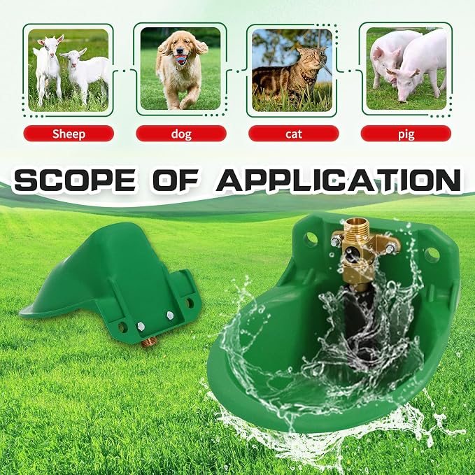 2PCS Automatic Goat Waterer Bowl with Brass Water Valve Plastic Water Trough Livestock Sink Cup Suitable for Goat Sheep Calf Pig Dog Breeding