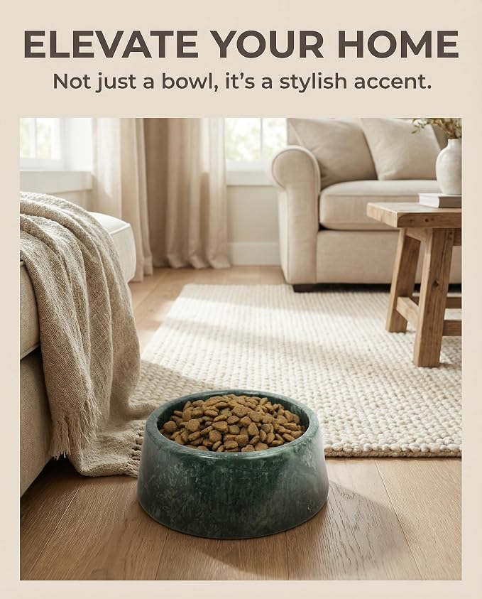OOBOOB Natural Marble Dog Bowls, Heavy Non-Skid Dog Food Bowl & Dog Water Bowl with Unique Veining, Modern Stylish Pet Feeding Bowl for Small to Medium Dogs & Cats