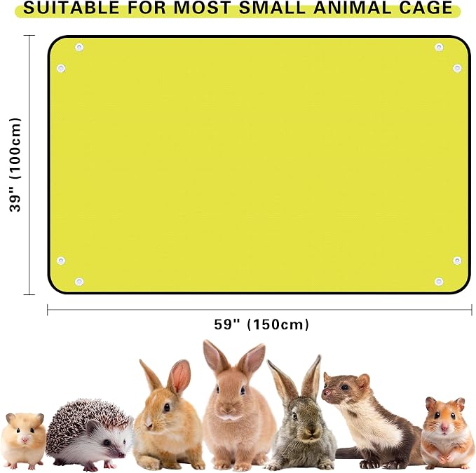Waterproof Pet Playpen Mats, Reusable Cage Liner, Black Plastic Floor Mat for Small Animals (Yellow 59x39 in (1 pc))