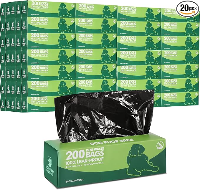 Sherr 20 Boxed Rolls 4000 Counts Dog Poop Bags Bulk Leak Proof Dog Waste Bags Universal Pet Doggy Waste Poop Box for Puppy Pets Outdoor Walking and Travel, 20 Rolls of 200(Black)