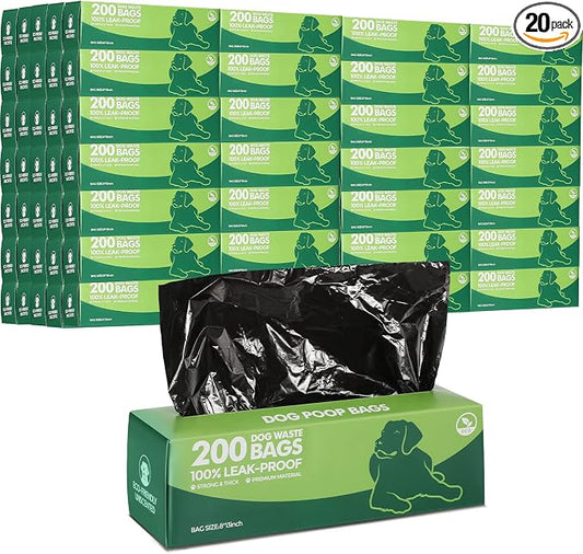 Sherr 20 Boxed Rolls 4000 Counts Dog Poop Bags Bulk Leak Proof Dog Waste Bags Universal Pet Doggy Waste Poop Box for Puppy Pets Outdoor Walking and Travel, 20 Rolls of 200(Black)