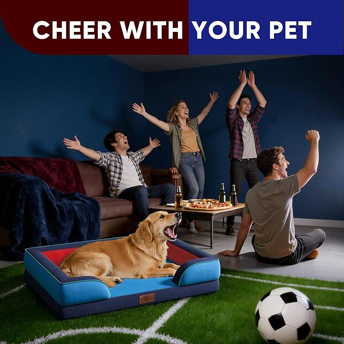 Comfort Expression Orthopedic Dog Bed for Extra Large Dogs 45x35 Inch, Waterproof Egg Crate Foam XL Pet Bed with Bolsters, Dog Couch with Washable Cover & Non-Slip Bottom, Philadelphia