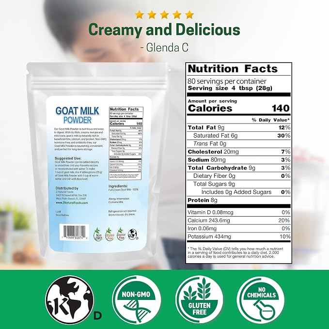 Z Natural Foods Goat Milk Powder - Pure Netherlands Full Cream Milk, Powdered Goat Milk, Highly Nutritious, Easy Digestion - Whole Goats Milk for Adults for Smoothies, Cooking, Baking, 5 lbs
