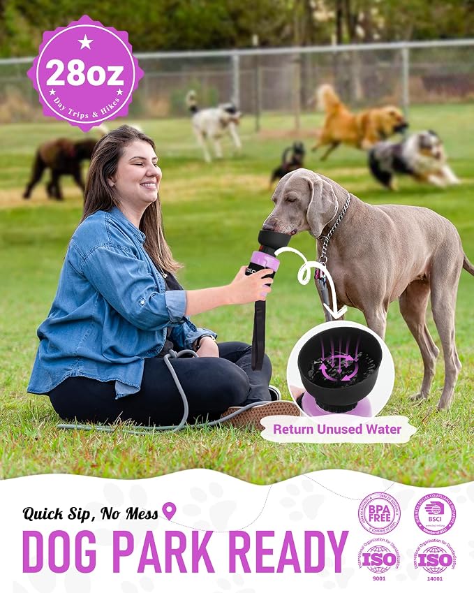 lesotc Dog Water Bottle Portable, 28oz Portable Dog Water Bottle with Bowl, Leak Proof Travel Bowl Dispenser for Dogs, One-Hand Squeeze Puppy Essentials for Walking, Hiking, Camping