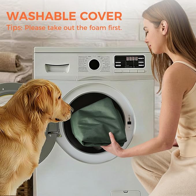 Outdoor Dog Bed Large Sized Dog, Waterproof Dog Bed Large, 44x32x3.5 Inch, Orthopedic Dog Bed with Removable Washable Cover, Flat Rectangle Pet Crate Pad for Kennel, Cage, Outside, Dark Green