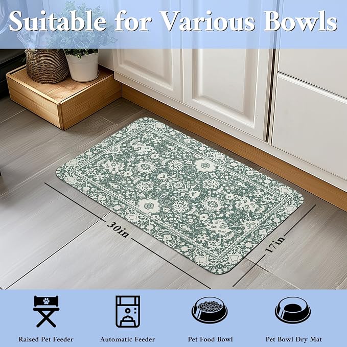Dog Food Mat for Floors Waterproof Quick Dry Pet Placemat Cat Feeding Bowls Mats for Food and Water, Eco-Friendly Dog Accessories Diatomite Pets Supplies 17" X 30"