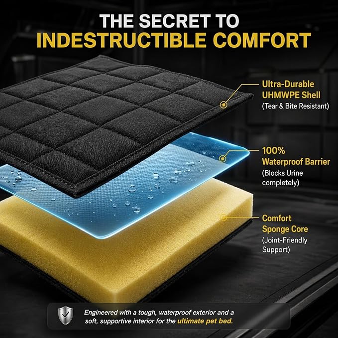 Chew Proof Dog Crate Pad – Indestructible Durable Crate Pad for Aggressive Chewers, Quilted Washable Waterproof Tough Kennel Mat, Replacement for Cage Tray, Indoor & Outdoor, 22″×16″, Black