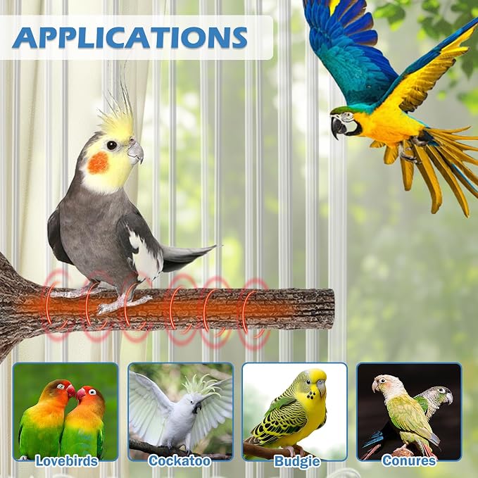 Heated Birds Perch Bird Warmer Birdcage Heater for Cage Winter 100°F-105°F Constant Temperature Birds Heater for Parrots Conure Parakeets Cockatiels Small Bird Mini Macaw