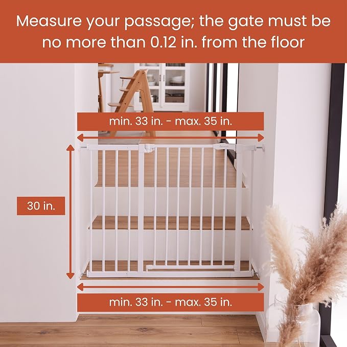 hauck Open N Stop Pressure Fit Baby & Pet Safety Gate w/ 3.5" Extension, Accommodates 33 to 35" Wide Home Doorway, Stairway, or Hallway, White