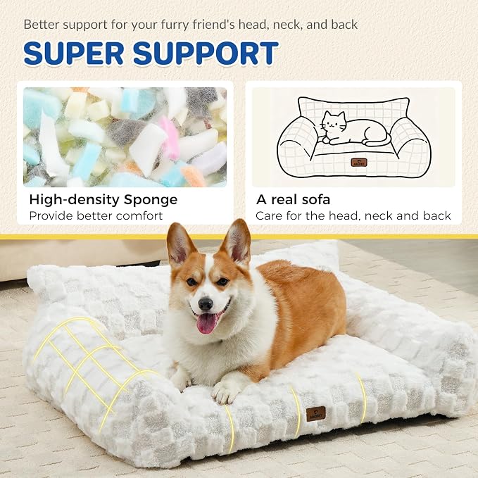 ABCPET Cat Bed Cats Couch for Puppy and Kitten, Fluffy Pet Couch Small Dog Sofa Bed, Supportive Cat Sofa for Indoor Cats, Washable Cover & Non-Slip, 26 inch, White