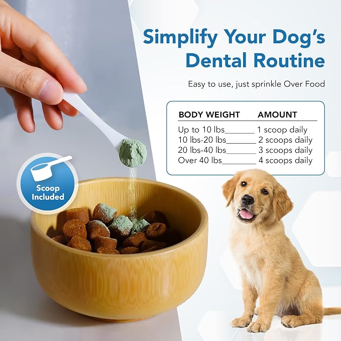 Dental Powder for Dogs - Plaque Control & Tartar Remover, Breath Freshener | Perio Support Powder for Dogs with Probiotics, Vitamins & Natural Extracts - 2.82 oz (80g)