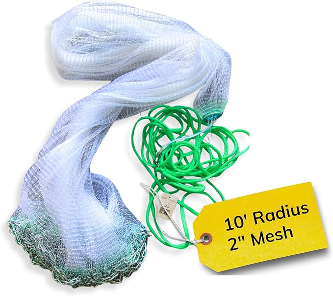 Cast Nets 4.5ft-10ft Radius|3/8",1/2",1" Mesh for Fishing with Chain Bottom, Salt Water Casting Fishing Net Gear, Easy Throw Nets Fishing Bait - Elite Series