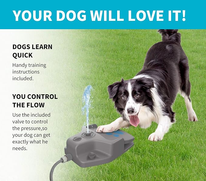 Dog Water Fountain Outdoor, Dog Sprinkler Toy Step on, Paw Activated Pet Drinking Fountain Water Dispenser for Large Or Small Dog Bowl Alternative (Grey)