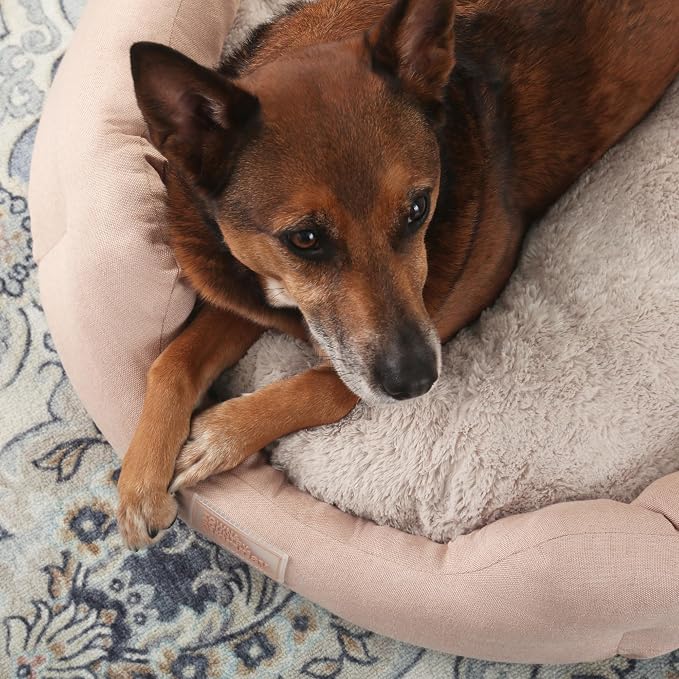 Town & Country Everyday CuddleTown Faux Linen Comfy Cozy Cuddler Pet Bed, Supportive & Calming, Non-Slip Bottom, Machine Washable Cover, Warm Taupe, Small 22"x20"x7"