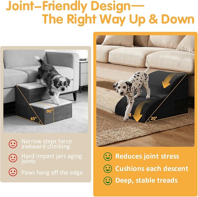 Topmart High Density Extended Foam Dog Ramp&Steps 2 Tiers,11.8" High,Non-Slip Dog Stairs,Soft Foam Pet Ladder with Removable Cover,Best for Injured,Older Cats,Pets with Joint Pain