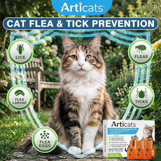 Flea and Tick Prevention for Cats & Kittens, Topical Cat Flea and Tick Treatment – Fast-Acting & Long-Lasting 6-Dose Supply