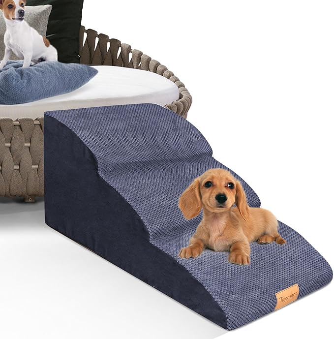 Topmart High Density Extended Foam Dog Ramp&Steps 3 Tiers,15.7" High,Non-Slip Dog Stairs with Removable Cover,Soft Foam Pet Ladder,Best for Injured,Older Cats,Pets with Joint Pain