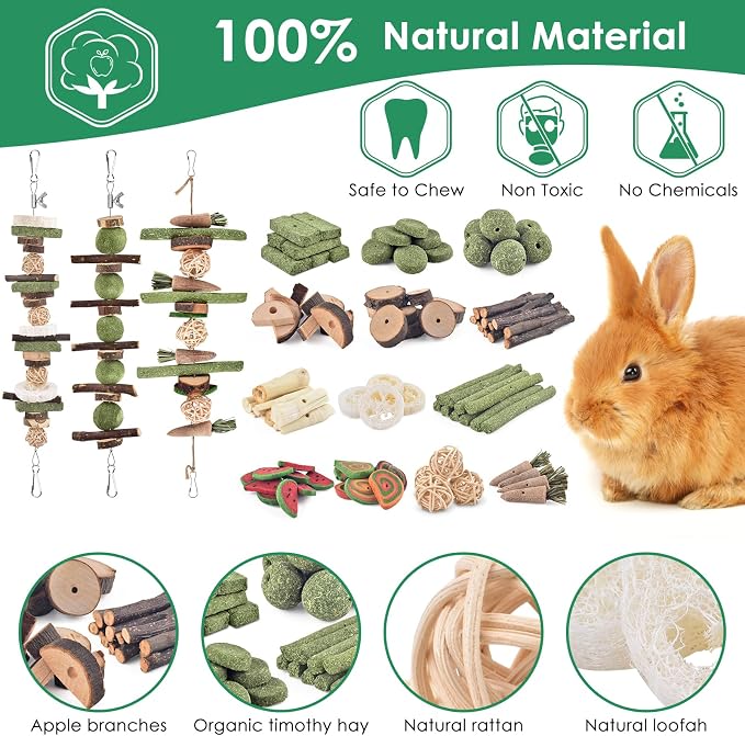 KATUMO Rabbit Chew Toys, 134 PCS DIY Hamster Chew Toys Kit Bunny Teeth Care Molar Ideal for Rabbit, Guinea Pig, Chinchilla, Hamster, Squirrel, Gerbils Etc Small Rodent Pets' Teeth Grinding