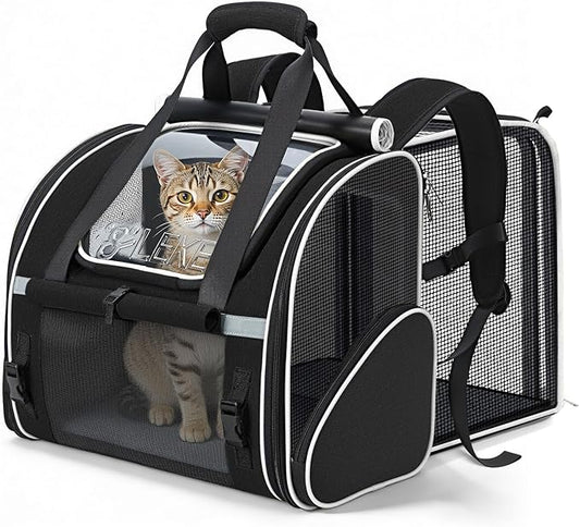Lekereise Widened Pet Backpack Travel, Wide Pet Carrier Backpack for Cats and Small Dogs up to 18 lbs, Breathable Mesh Backpack Carrier with Sun Shade, Leash, Hand Carry for Travel Vet Car,Black