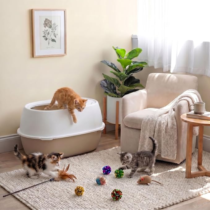 IRIS USA Extra Large Litter Box with Lid, Top Entry, Jumbo Enclosed Covered Litter Box for Large Cats, 19" L x 29" W x 15" H, Dog-Proof 4-Buckle Design, Reduced Tracking Lid, Beige/White