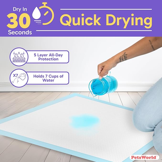 PetsWorld 2XL Dog Pee Pads 28"x44" 200 Count – Extra Large Pet Pee Pads for Dogs & Puppies, Heavy Duty Leak-Proof Dog Training Pads, Super Absorbent Quick-Dry Potty Pads with Odor Control