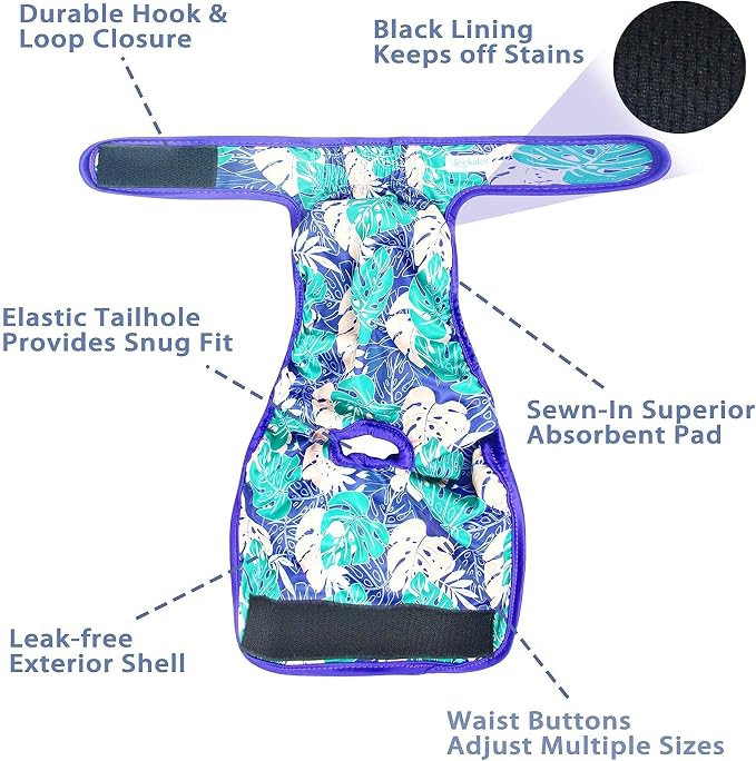 Leekalos Reusable Washable Dog Diapers Female (3 Pack) - Highly Absorbent Doggie Diapers - Size Adjustable Puppy Diapers for Dog Period Panties (X-Large, Leaves)