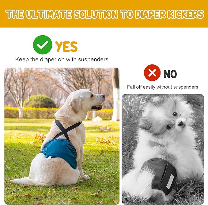 3 Pack Avont Male Dog Belly Band with Suspenders, Reusable Boy Doggie Diaper with Harness, Escape Proof, Non-Slip, Washable Doggy Pee Wraps for Small Medium Large Dogs