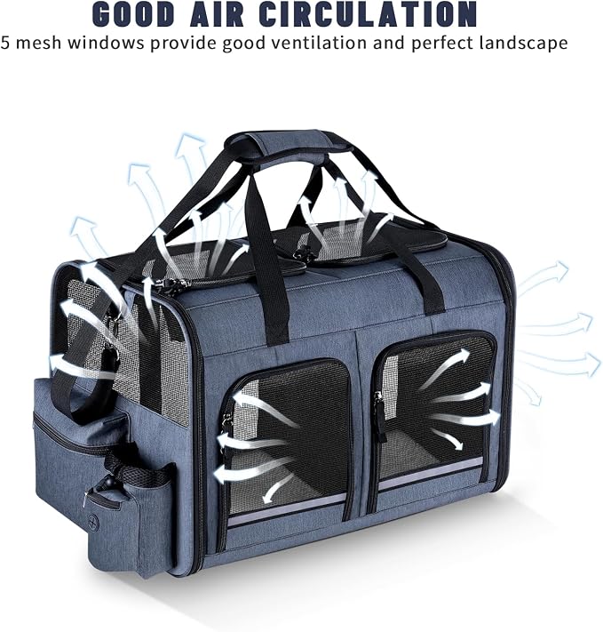 Cat Carrier for 2 Cats, Foldable Double Cat and Dog Carrier, Small to Medium Size, 2 Front Zippered Compartments,Two Pets Carrier for Outdoor Travel,Mulitple Cat Carrier, Grey