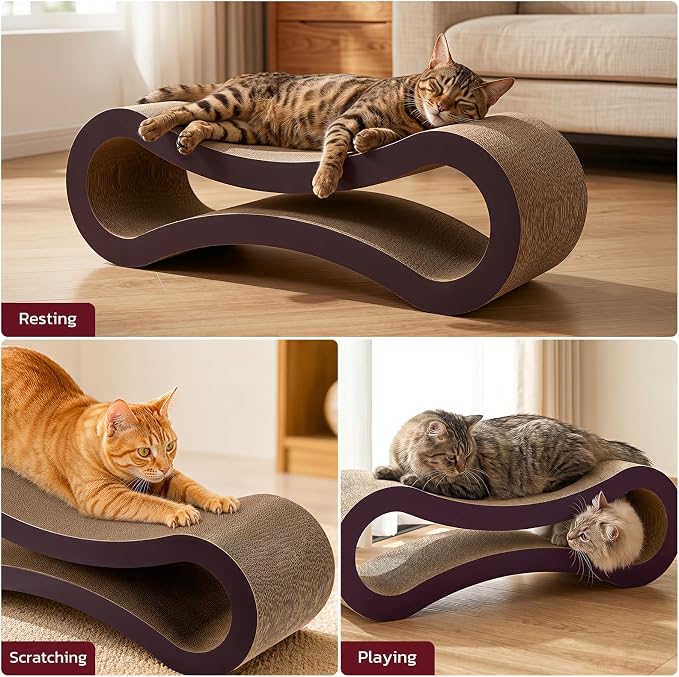 Extra Large Cat Scratcher Cardboard Bed, 34" Horizontal Cat Scratcher Cardboard Lounger, 100% Recyclable & Reversible Durable Board Pads Prevents Furniture Damage