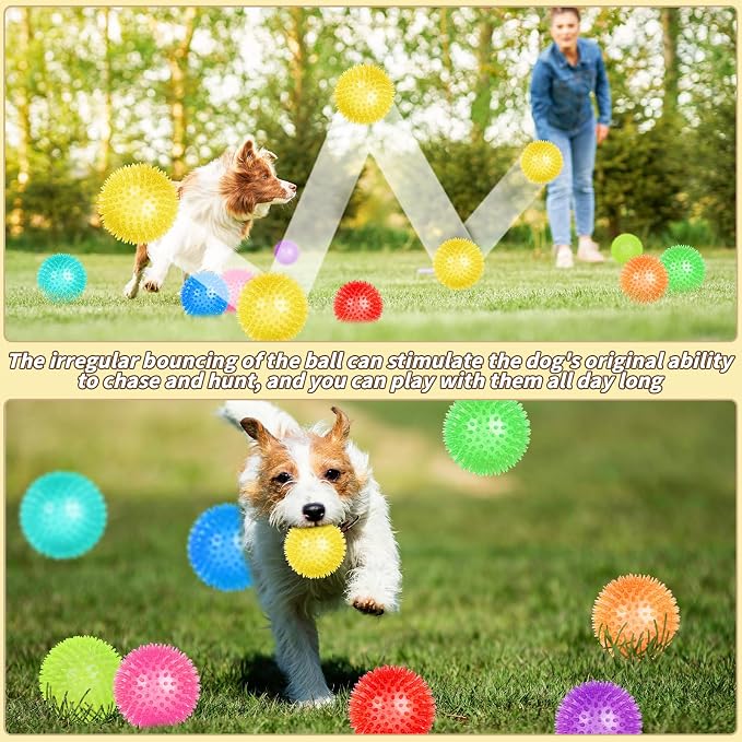 12 Pcs 4.5 in Squeaky Dog Toy Balls Spiky Dog Balls Chew Toy for Teething Durable High Bounce TPR Fetch Toy 9 Colors Water Toy for Large Medium Dogs Aggressive Chewers Clean Teeth and Training
