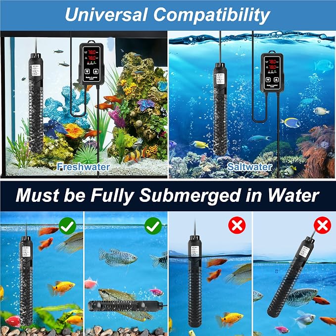 Aquarium Heater for Fish Tank: 500W Fish Tank Heater External Temperature Control Intelligent Leaving Water Automatically Stop Submersible Heater for Fish Tank 75-120 Gallons Freshwater Saltwater