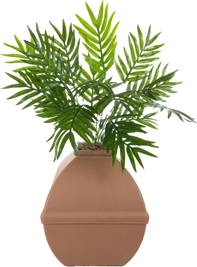 Good Pet Stuff Courtyard Hidden Litter Box Planter, Decorative Cat Litter Enclosure with Carbon Filter, Artificial Palm Plant, Square Design, Easy To Clean, Base Kit, Mocha Brown