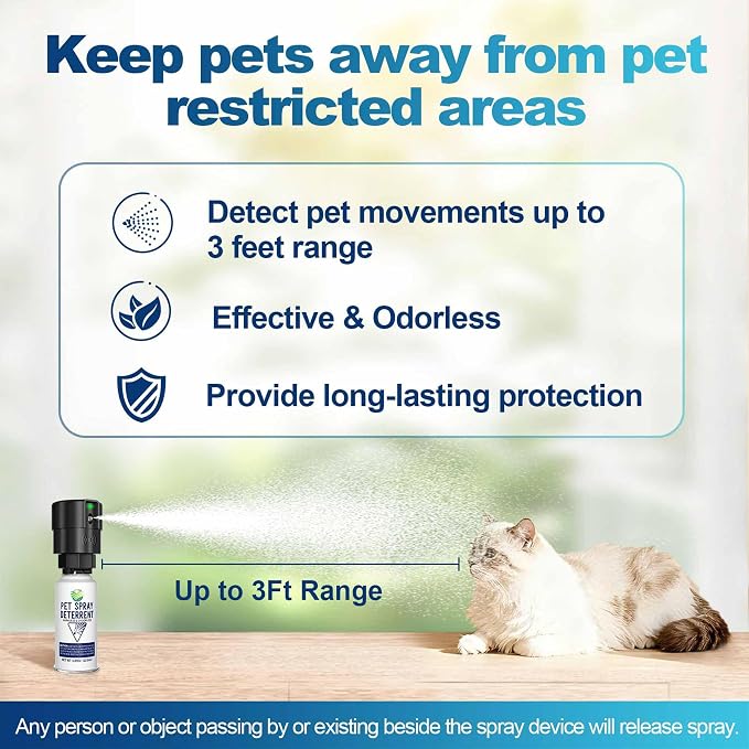 Cat Deterrent Spray Refill, Pet Spray Deterrent System, Motion Activated Cat System, Cat & Dog Odorless & Indoor, Up to 3 Feet Away, Pet Deterrent Spray Refill 2 Pack 7.78Oz
