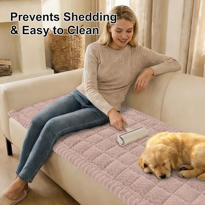 Smiry Couch Cover for Dogs, Non Slip Fuzzy Pet Sofa Covers Washable for Sectional Couch, Soft Thick Furniture Protector for Cats Dogs, Against Fur, Dirt, Scratch Resistant (Dusty Pink, 43"x63")