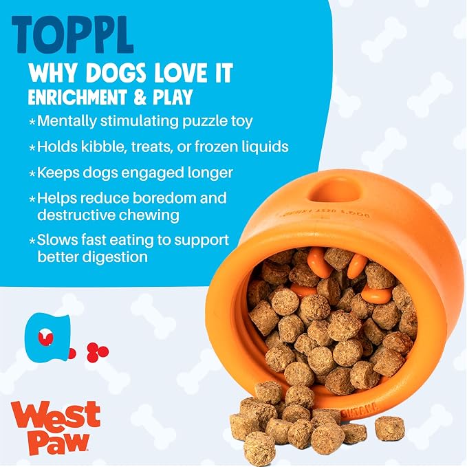 WEST PAW Zogoflex Toppl Interactive Treat Dispensing Puzzle Dog Toy for Mental Stimulation & Enrichment-Holds Kibble & Treats-Lickable, Freezable & Dishwasher Safe-Made in USA-Large-Aqua Blue