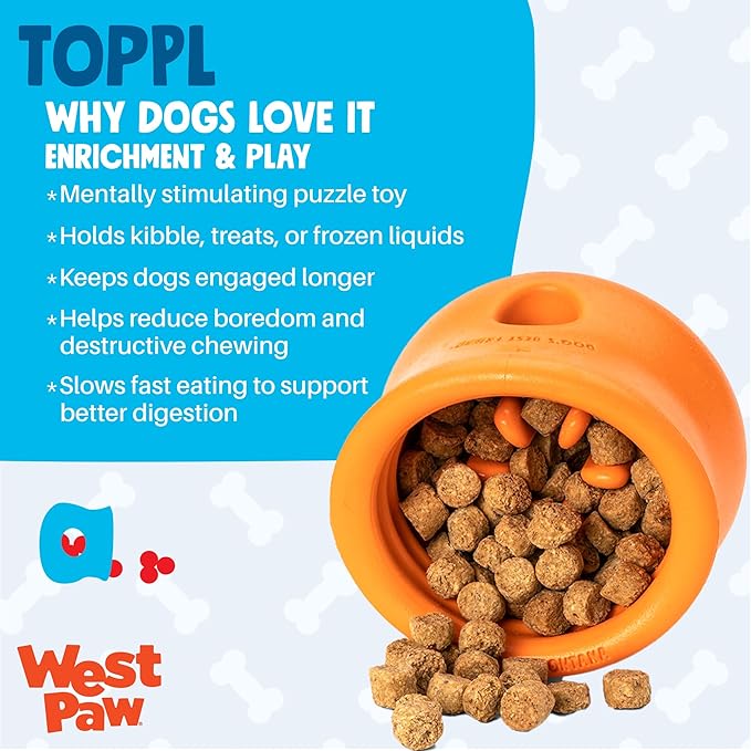 WEST PAW Zogoflex Toppl Interactive Treat Dispensing Puzzle Dog Toy for Mental Stimulation & Enrichment-Holds Kibble & Treats-Lickable, Freezable & Dishwasher Safe-Made in USA-X-Large-Aqua Blue
