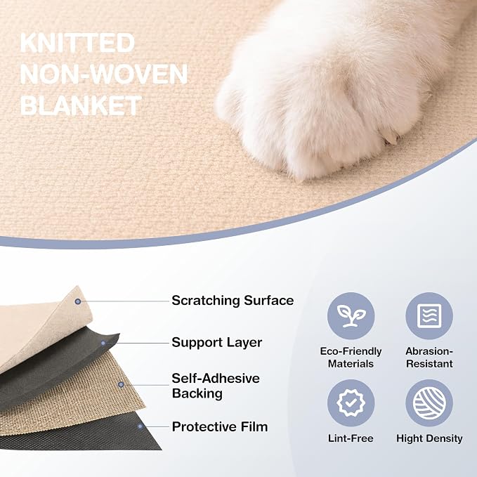 157.5" x 15.8" Cat Scratch Furniture Protector, Self-Adhesive Couch Protector from Cat Claws, Cats Scratching Mat for Sofa, Wall & Door, DIY Cat Scratch Pads Replacement, 2 Pack (Off White)