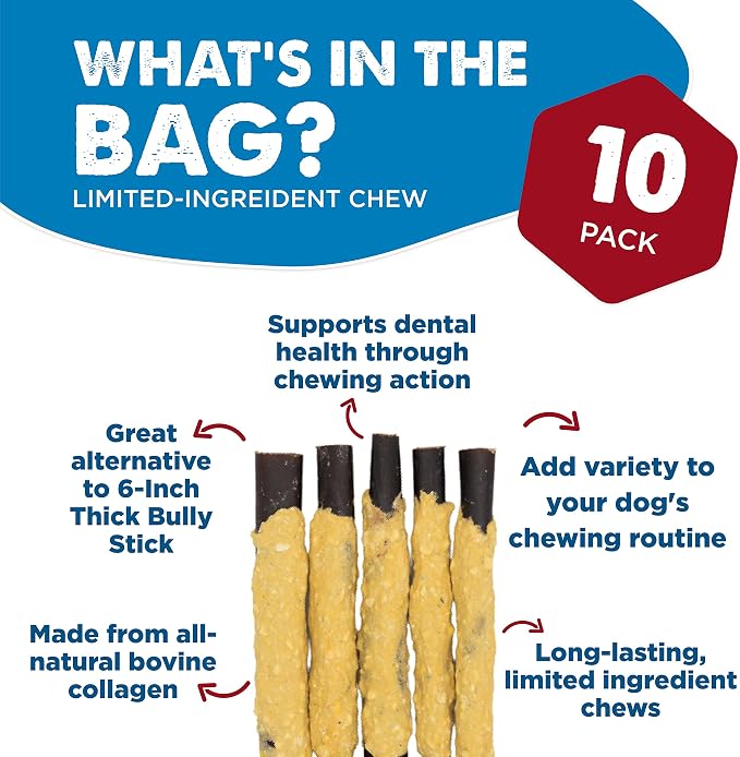 Best Bully Sticks Cheese Wrapped Beef Collagen Sticks - 6 Inch 10 Count (Pack of 1) - All-Natural, USA Baked and Packed, Easily Digestible, Limited Ingredient, Rawhide Alternative