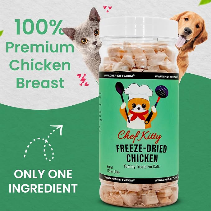 Freeze Dried Chicken Cat Treats | Healthy Dog Food Toppers 100% Human Grade | Single Ingredient, Grain Free Chicken Dog Treats | Inspected & Tested in USA | No Additives or Preservatives, 3.5 oz