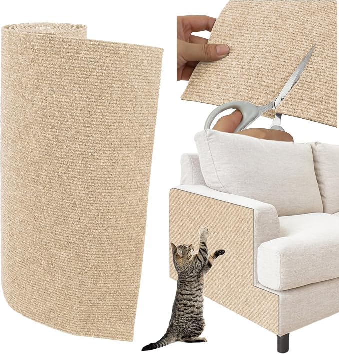 Trimmable Cat Scratcher Mat, 39.4"x15.8" Self-Adhesive Cat Scratching Carpet Pad Replacement for Tree Shelves, Steps and Posts, DIY Cat Scratch Couch Furniture Protector
