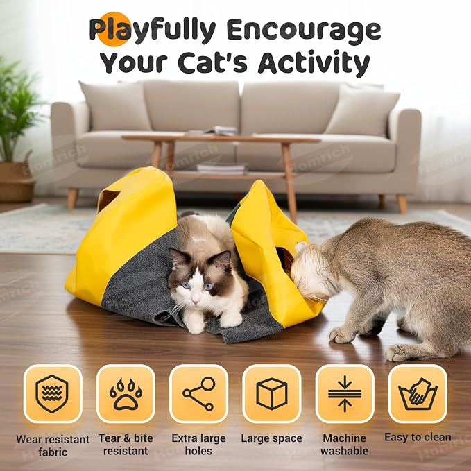Homrich Multifunctional Collapsible Cat Play Bag, Indoor Cat Tunnel Activity Center Mat, Durable Rug for Hide and Seek, Scratching Sleeping Running Interactive Toys for Bored Kitten Adult Cats
