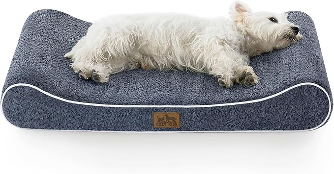 COZY KISS Orthopedic Dog Bed for Medium Dogs up to 65 lbs - Removable Washable Cover with Waterproof Lining & Non-Skid Bottom, Cotton-Polyester Blend Boat-Shaped Lounger Mattress, M(36x24x5.5in), Blue