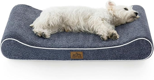 COZY KISS Orthopedic Dog Bed for Medium Dogs up to 65 lbs - Removable Washable Cover with Waterproof Lining & Non-Skid Bottom, Cotton-Polyester Blend Boat-Shaped Lounger Mattress, M(36x24x5.5in), Blue