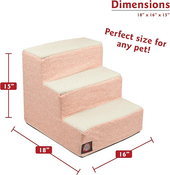 Majestic Pet 3 Step Portable Dog Stairs for Small Dogs to get on Bed Supports 25 lbs or Less – Dog Steps for High Bed with Machine Washable Cover – Pet Stairs for Cats Palette Heathered Blush Pink