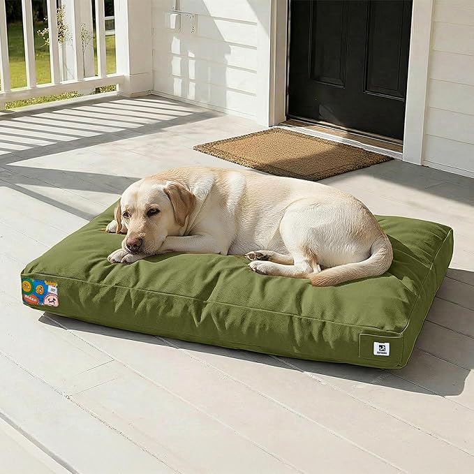 Sytopia 42 Inch Waterproof Indestructible Dog Bed for Extra Large Dogs, Canvas Outdoor Chew Proof Dog Crate Mat with Washable Removable Cover, Indoor Outdoor Patio Pet Pad, Green
