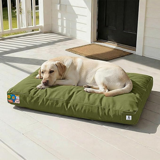 Sytopia 42 Inch Waterproof Indestructible Dog Bed for Extra Large Dogs, Canvas Outdoor Chew Proof Dog Crate Mat with Washable Removable Cover, Indoor Outdoor Patio Pet Pad, Green