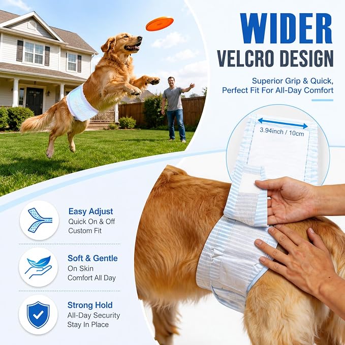 Male Dog Diapers Disposable Waist 24–29.5”, 22 Count, Soft Dry-Touch Inner Layer, Super Absorbent, Leakproof, Wetness Indicator, Adjustable Tabs, XL