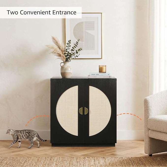 unipaws Extra Large Cat Litter Box Enclosure for Self-Cleaning & Automatic Litter Boxes, Tall Cabinet with Charging Station, Wooden Dog Proof Hidden Cat House for Top Entry Litter Box